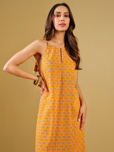 Women's Yellow Daily Printed Sleeveless Kurta Set