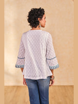 Women's White Casual Embroidered Three Quarter Sleeves Kurti