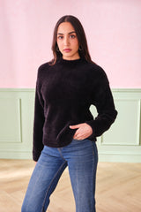 Women's Black Casual Solid Full Sleeves Top
