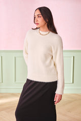 Women's White Solid Nylon Regular Length Knited Top