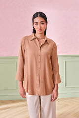 Women's Brown Work Regular Fit Solid Full Sleeves Tops