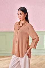Women's Brown Work Regular Fit Solid Full Sleeves Tops