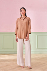 Women's Brown Work Regular Fit Solid Full Sleeves Tops