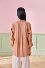 Women's Brown Work Regular Fit Solid Full Sleeves Tops