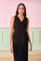 Women's Black Work Regular Fit Solid Sleeveless Tops