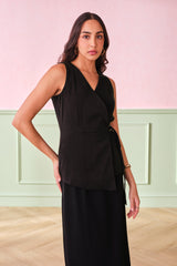 Women's Black Work Regular Fit Solid Sleeveless Tops