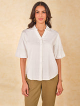 Women's White Casual Regular Fit Solid Half Sleeves Tops