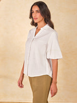 Women's White Casual Regular Fit Solid Half Sleeves Tops