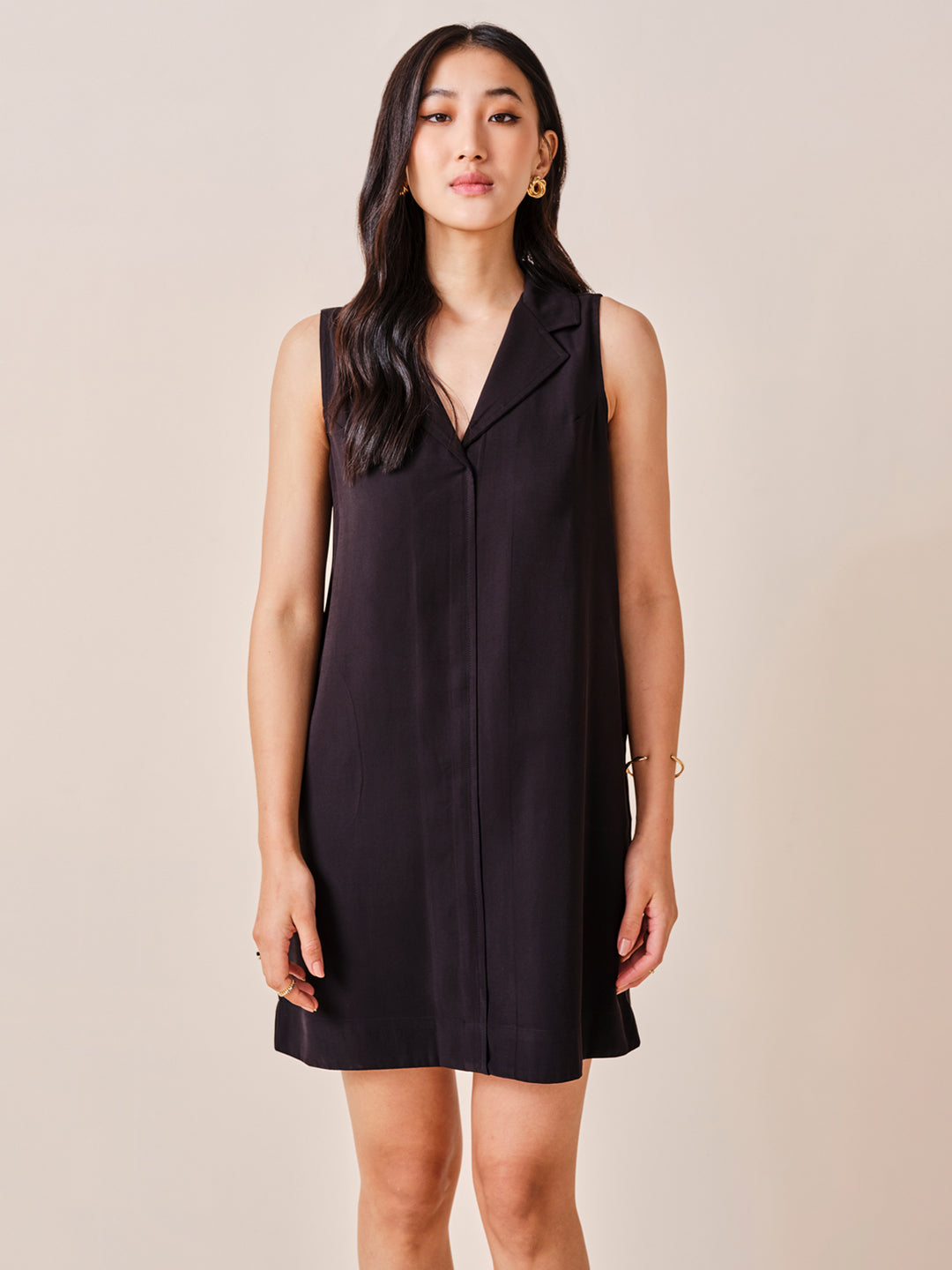 Women's Black Work Regular Fit Solid Sleeveless Dress