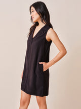 Women's Black Work Regular Fit Solid Sleeveless Dress