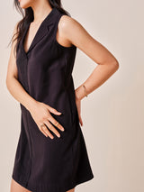 Women's Black Work Regular Fit Solid Sleeveless Dress