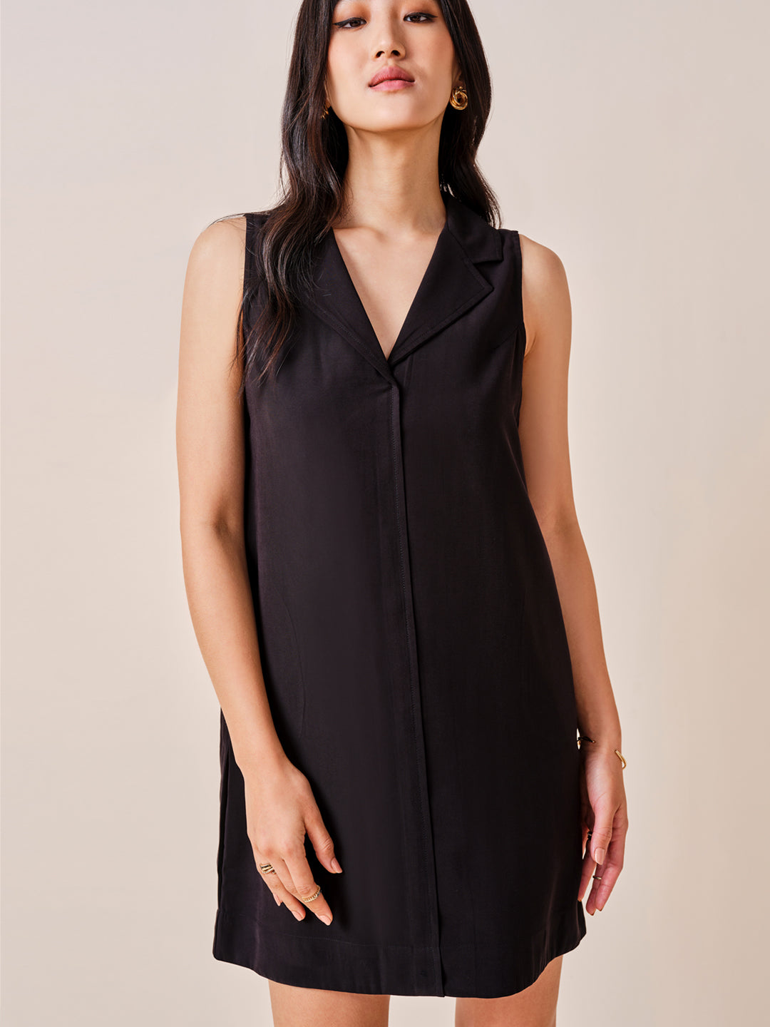 Women's Black Work Regular Fit Solid Sleeveless Dress