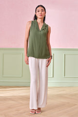Women's Green Work Regular Fit Solid Sleeveless Tops