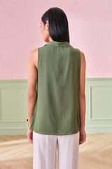Women's Green Work Regular Fit Solid Sleeveless Tops