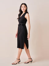 Women's Black Work Regular Fit Solid Sleeveless Dress
