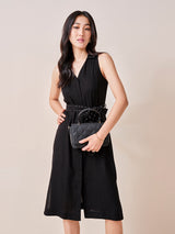 Women's Black Work Regular Fit Solid Sleeveless Dress