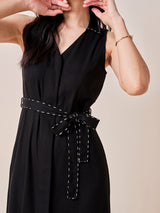 Women's Black Work Regular Fit Solid Sleeveless Dress