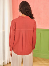 Women's Red Work Regular Fit Solid Half Sleeves Tops