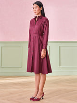 Women's Red Work Regular Fit Solid Full Sleeves Dress