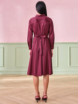 Women's Red Work Regular Fit Solid Full Sleeves Dress