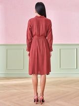 Women's Red Work Regular Fit Striped Full Sleeves Dress
