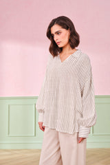 Women's White Stripes Cotton Regular Length Woven Top