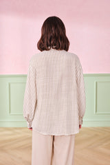 Women's White Stripes Cotton Regular Length Woven Top