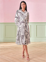 Women's White Work Regular Fit Printed Full Sleeves Dress