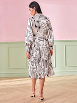 Women's White Work Regular Fit Printed Full Sleeves Dress