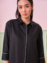 Women's Black Casual Regular Fit Solid Three Quarter Sleeves Tops