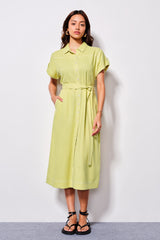 Women's Green Work Regular Fit Solid Half Sleeves Dress