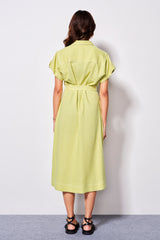 Women's Green Work Regular Fit Solid Half Sleeves Dress