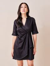 Women's Black Work Regular Fit Solid Half Sleeves Dress