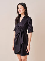 Women's Black Work Regular Fit Solid Half Sleeves Dress