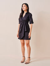 Women's Black Work Regular Fit Solid Half Sleeves Dress