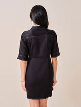 Women's Black Work Regular Fit Solid Half Sleeves Dress