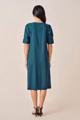 Women's Green Work Regular Fit Solid Half Sleeves Dress