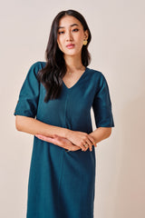 Women's Green Work Regular Fit Solid Half Sleeves Dress