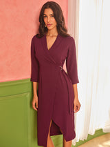 Women's Red Work Regular Fit Solid Three Quarter Sleeves Dress