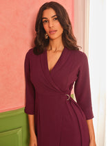 Women's Red Work Regular Fit Solid Three Quarter Sleeves Dress