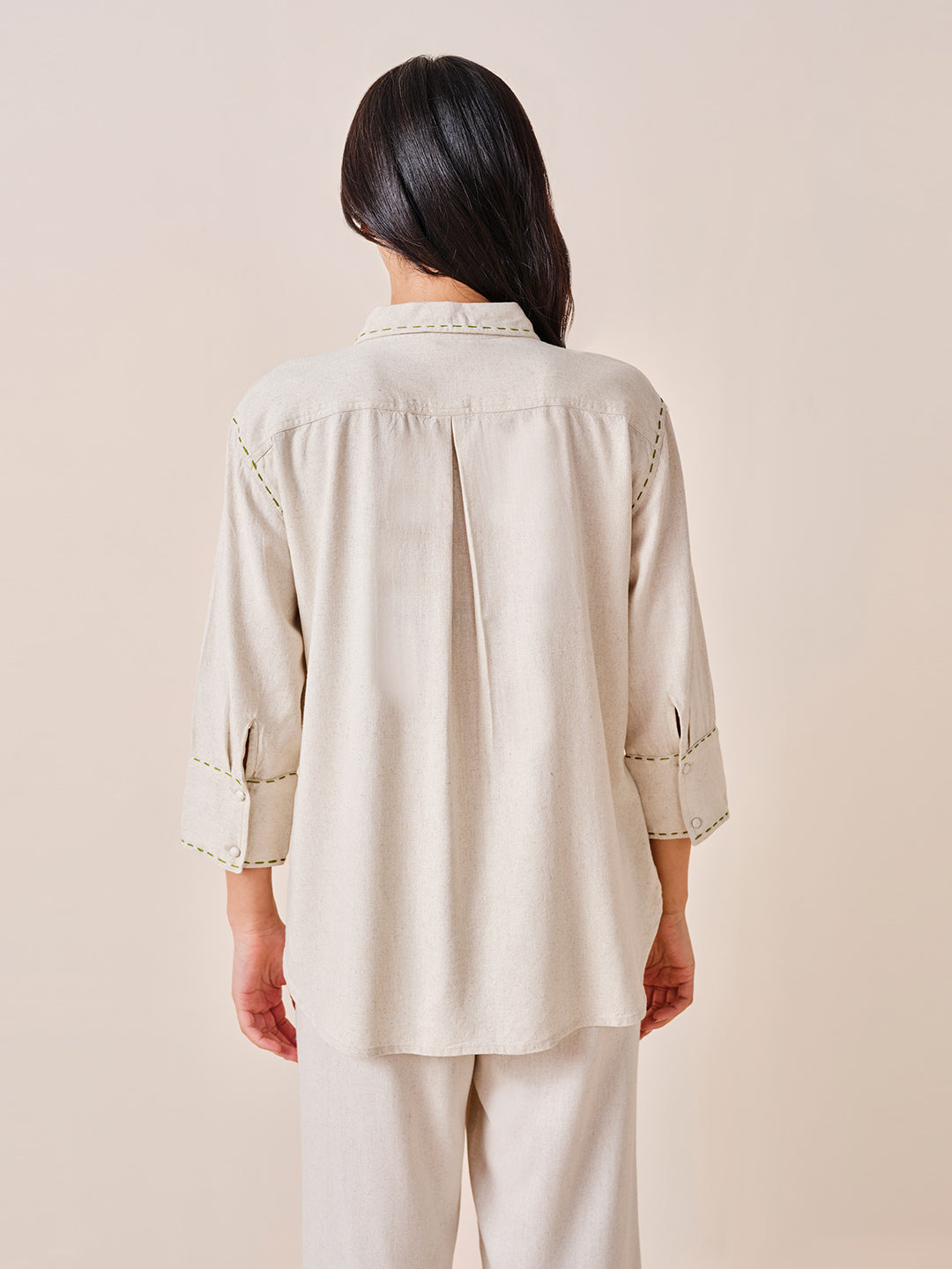 Women's Beige Work Regular Fit Solid Three Quarter Sleeves Tops