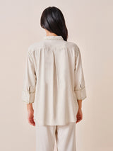 Women's Beige Work Regular Fit Solid Three Quarter Sleeves Tops