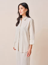 Women's Beige Work Regular Fit Solid Three Quarter Sleeves Tops