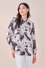 Women's Black Work Regular Fit Printed Full Sleeves Tops