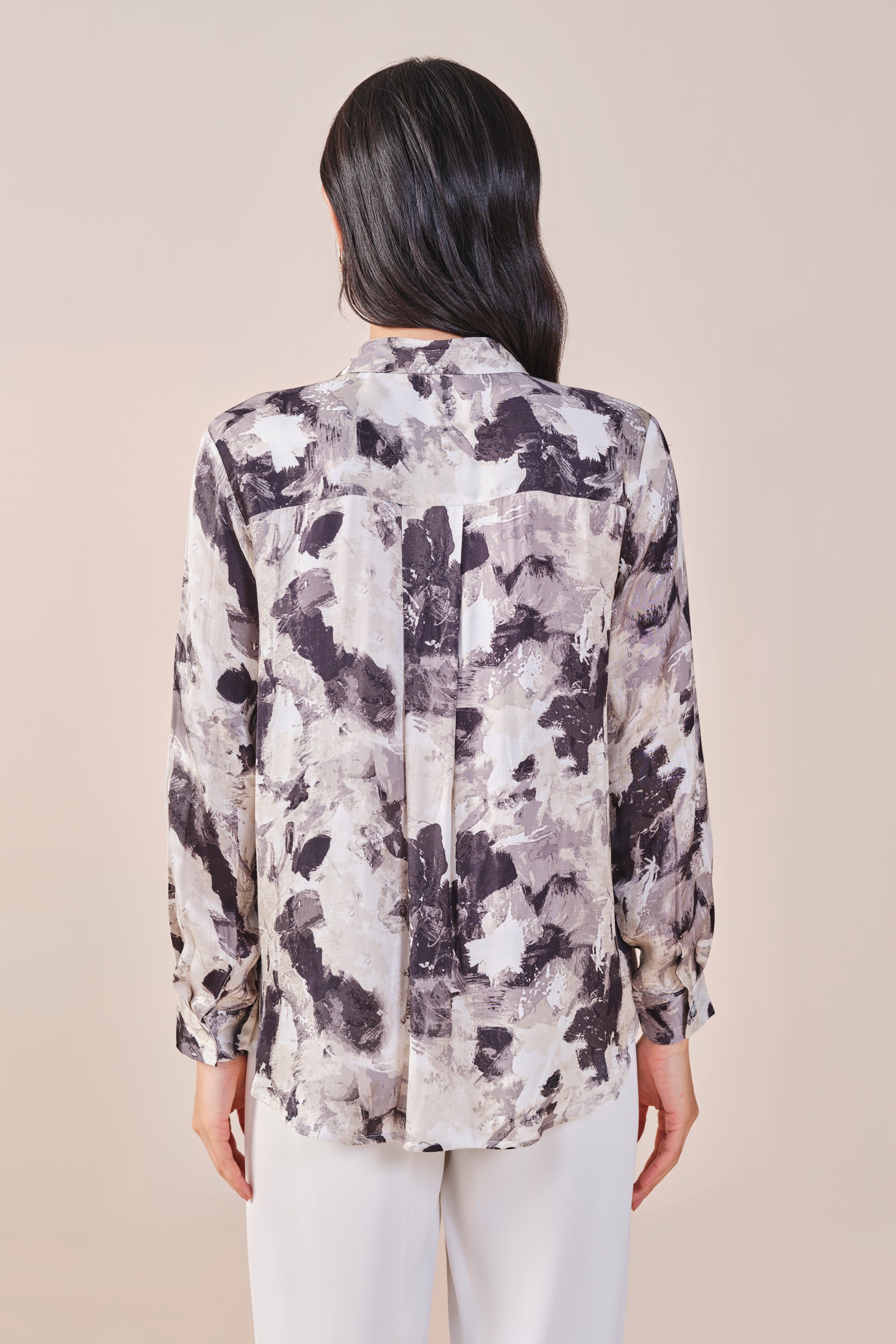 Women's Black Work Regular Fit Printed Full Sleeves Tops