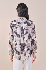 Women's Black Work Regular Fit Printed Full Sleeves Tops