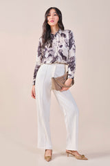 Women's Black Work Regular Fit Printed Full Sleeves Tops