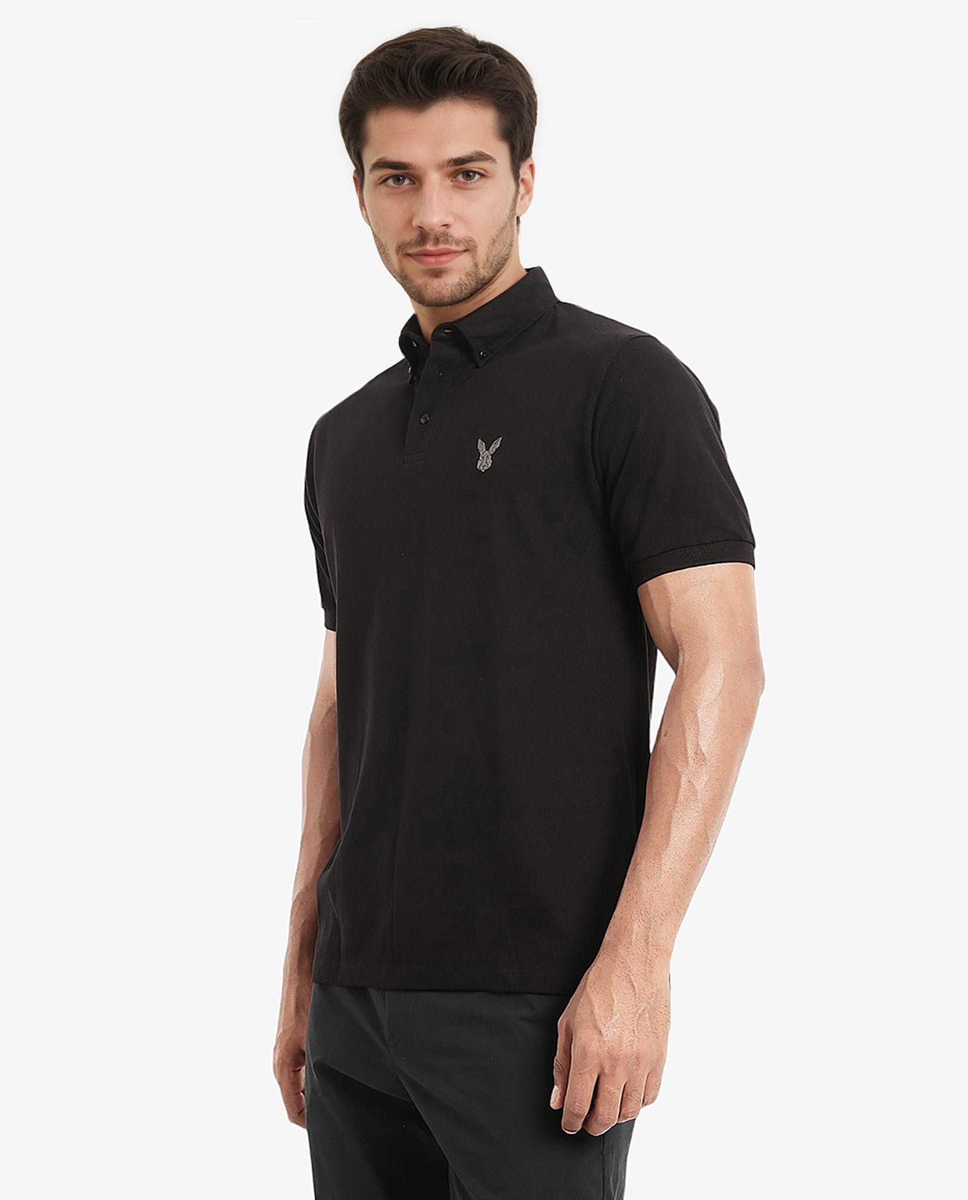 Men's Black Casual Regular Fit Solid Half Sleeves Polo Tshirt