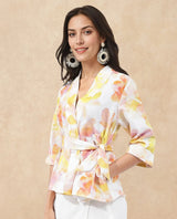 Women's Multicolor Casual Three Quarter Sleeves Top