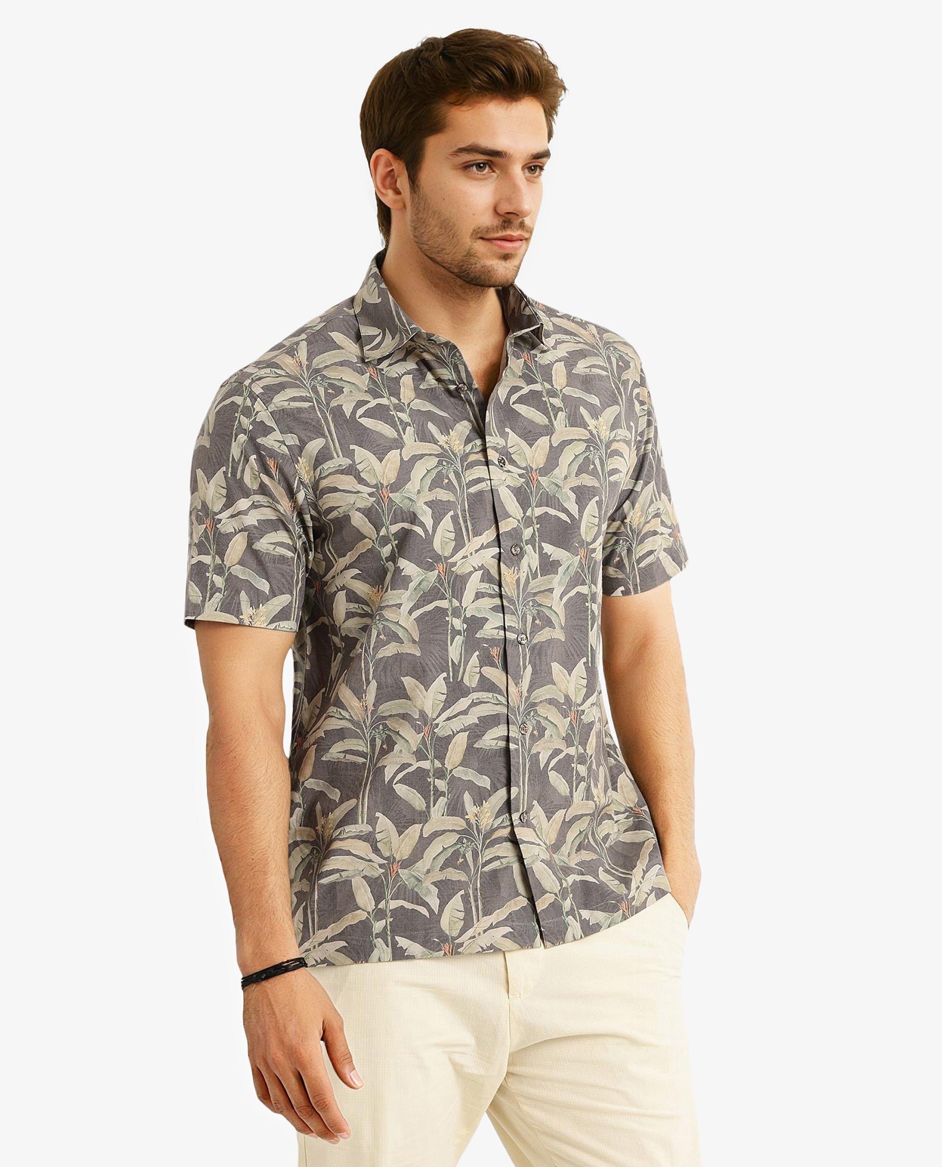 Men's Brown Casual Regular Fit Printed Half Sleeves Shirt